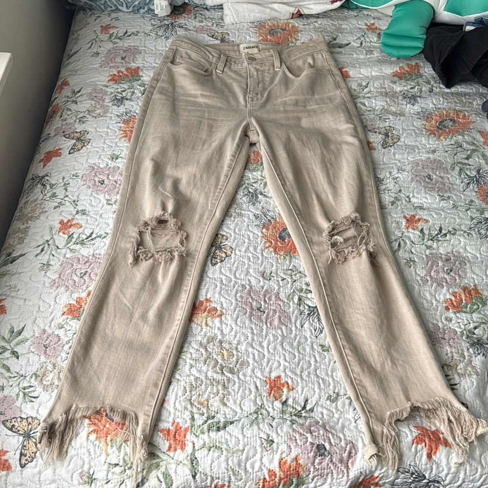 Women's Tan Distressed Jeans